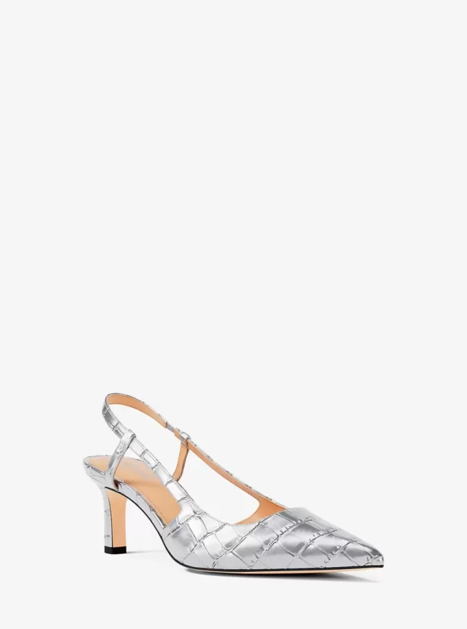 Alora Metallic Crocodile Embossed Leather Slingback Pump Alora Metallic Crocodile Embossed Leather Slingback Pump
