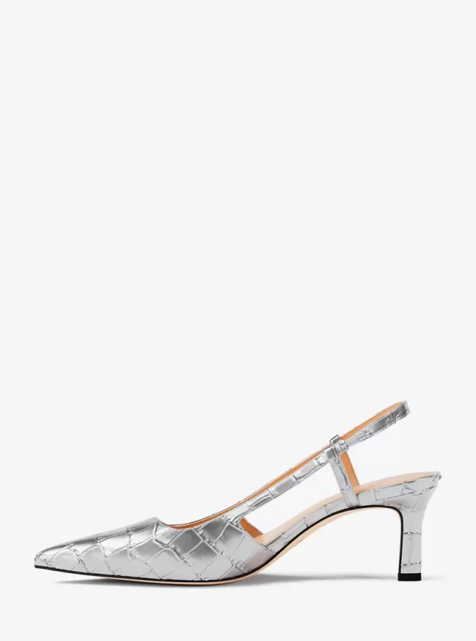 Alora Metallic Crocodile Embossed Leather Slingback Pump Alora Metallic Crocodile Embossed Leather Slingback Pump