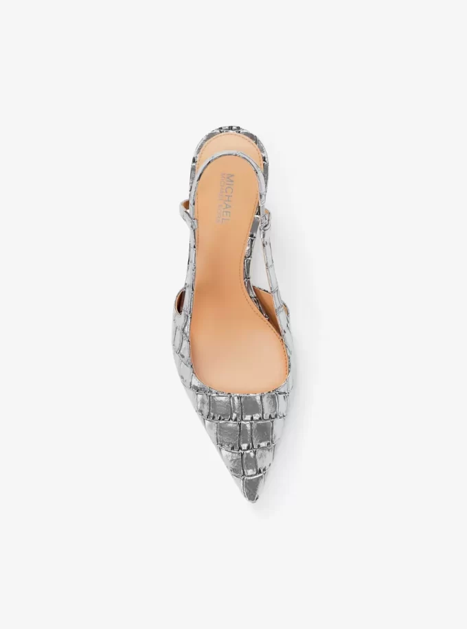 Alora Metallic Crocodile Embossed Leather Slingback Pump Alora Metallic Crocodile Embossed Leather Slingback Pump