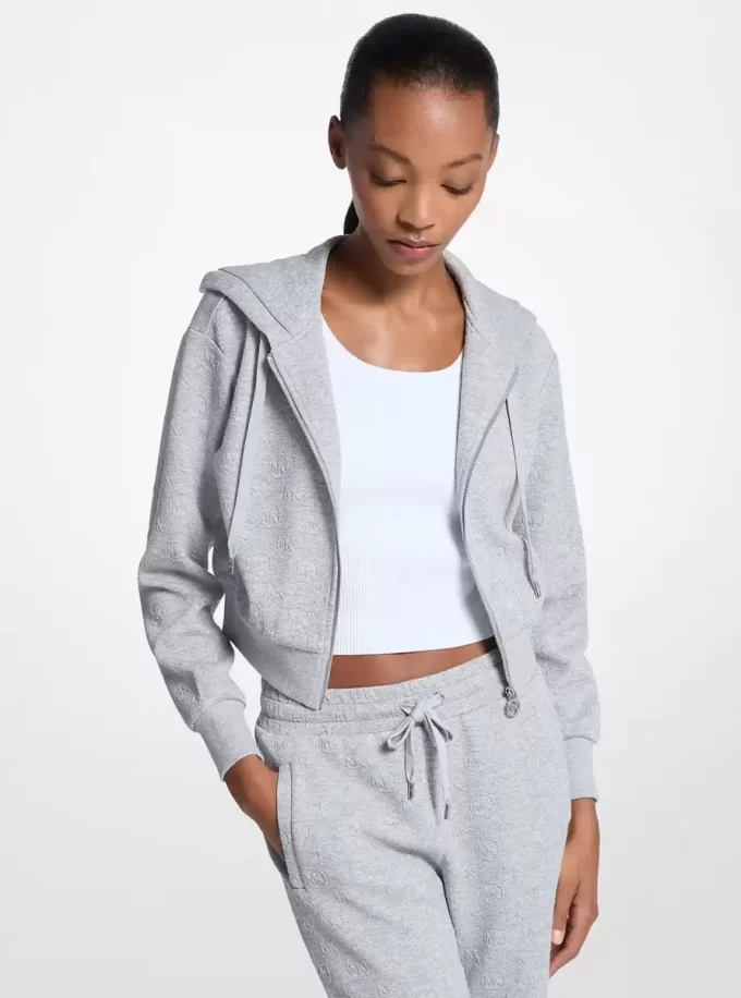Bluza z kapturem i zamkiem błyskawicznym z żakardowym logo Bluza z kapturem i zamkiem błyskawicznym z żakardowym logo