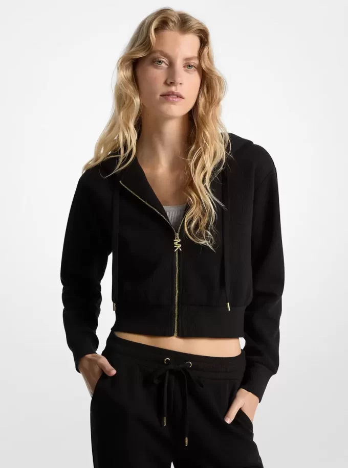 Bluza z kapturem i zamkiem błyskawicznym z żakardowym motywem i logo Jacquard Charm Bluza z kapturem i zamkiem błyskawicznym z żakardowym motywem i logo Jacquard Charm