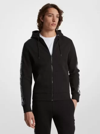 Bluza z kapturem i zamkiem błyskawicznym z mieszanki bawełny i logo Bluza z kapturem i zamkiem błyskawicznym z mieszanki bawełny i logo