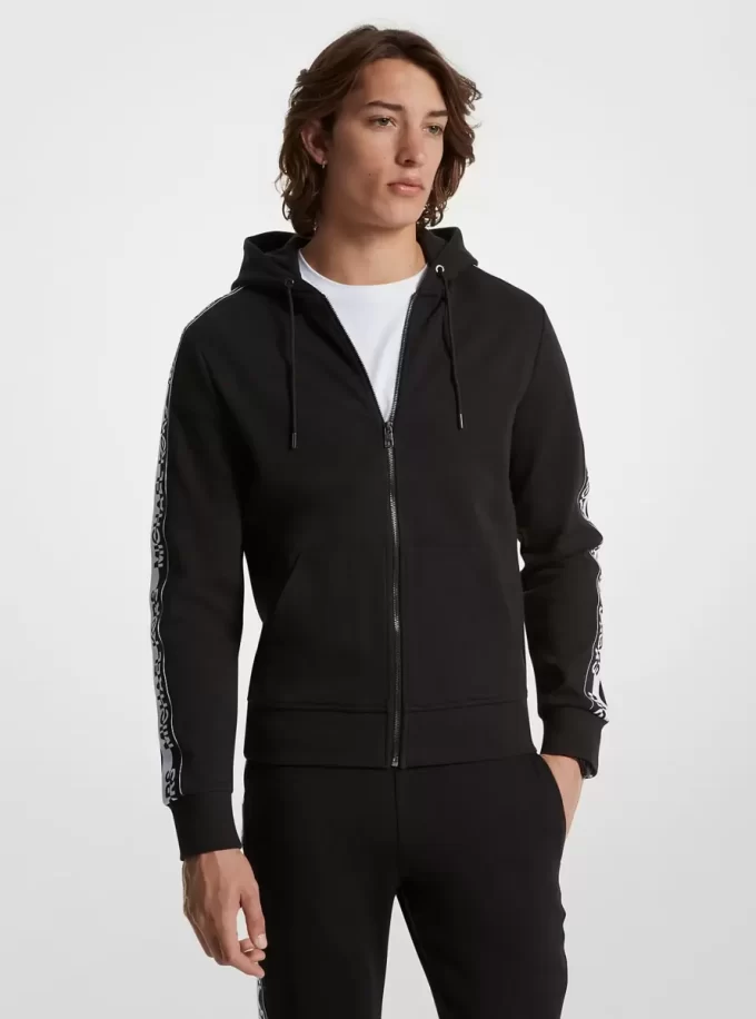 Bluza z kapturem i zamkiem błyskawicznym z mieszanki bawełny i logo