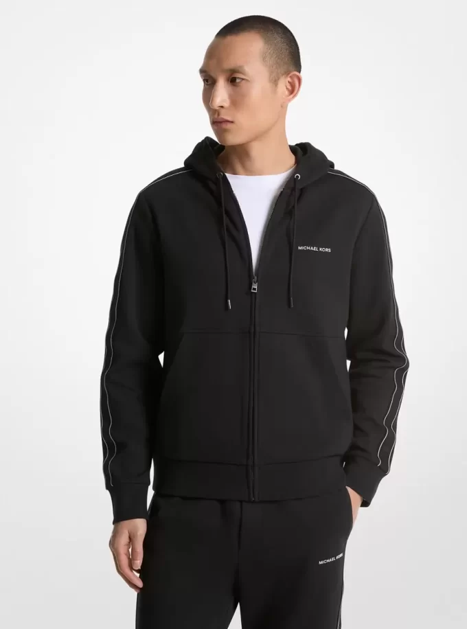 Bluza z kapturem i zamkiem błyskawicznym z mieszanki bawełny i logo Bluza z kapturem i zamkiem błyskawicznym z mieszanki bawełny i logo