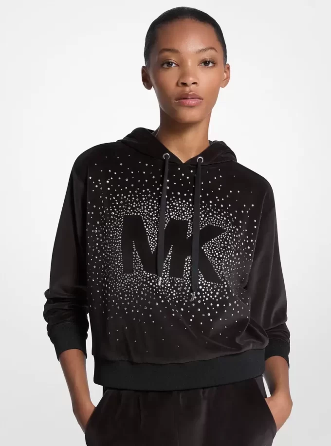 Bluza z kapturem z weluru z ozdobnym logo Bluza z kapturem z weluru z ozdobnym logo
