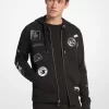 Bluza z kapturem zapinana na zamek z bawełny zdobionej Bluza z kapturem zapinana na zamek z bawełny zdobionej