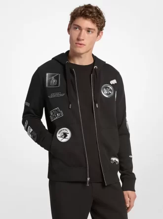 Bluza z kapturem zapinana na zamek z bawełny zdobionej