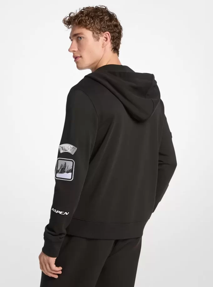 Bluza z kapturem zapinana na zamek z bawełny zdobionej Bluza z kapturem zapinana na zamek z bawełny zdobionej