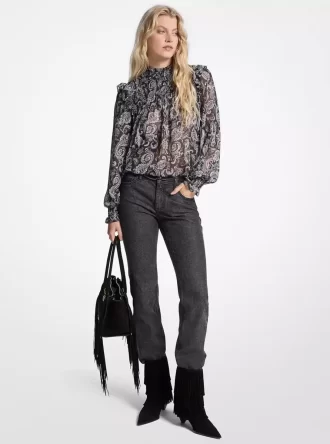 Bluzka z żorżety w metalicznym wzorze paisley