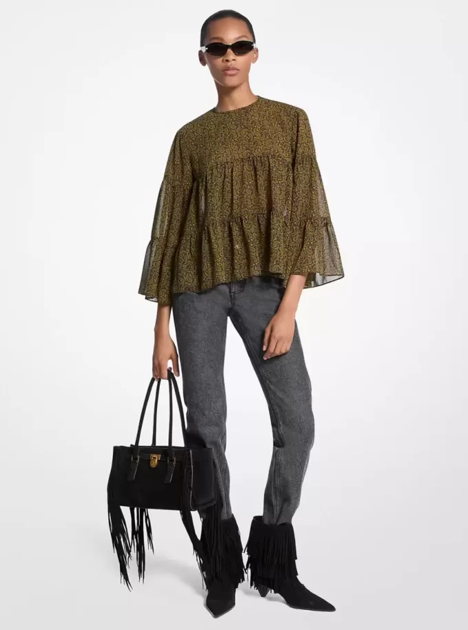 Bluzka z żorżety w stylu paisley, warstwowa Bluzka z żorżety w stylu paisley, warstwowa