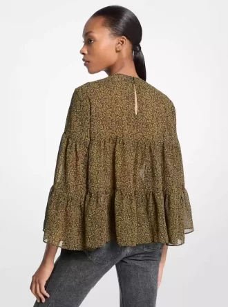 Bluzka z żorżety w stylu paisley, warstwowa