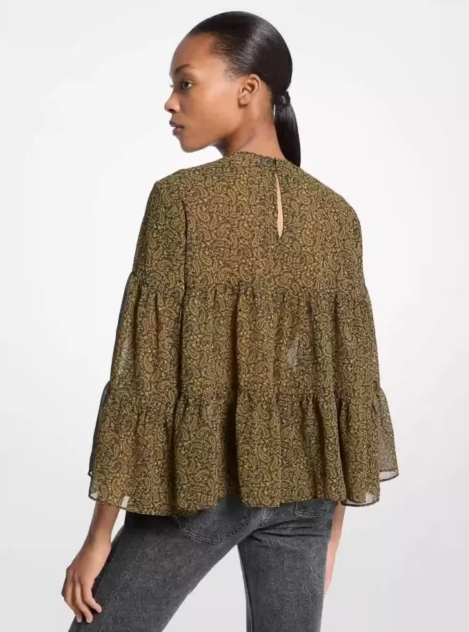 Bluzka z żorżety w stylu paisley, warstwowa Bluzka z żorżety w stylu paisley, warstwowa