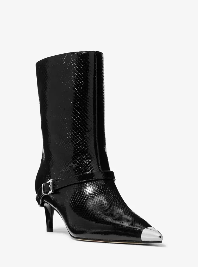 Buty Kasia ze skóry z wytłoczonym wzorem węża i klamrą Buty Kasia ze skóry z wytłoczonym wzorem węża i klamrą