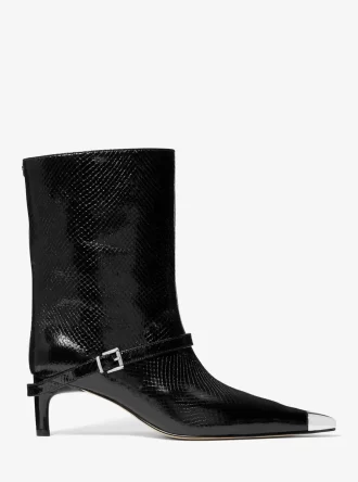 Buty Kasia ze skóry z wytłoczonym wzorem węża i klamrą
