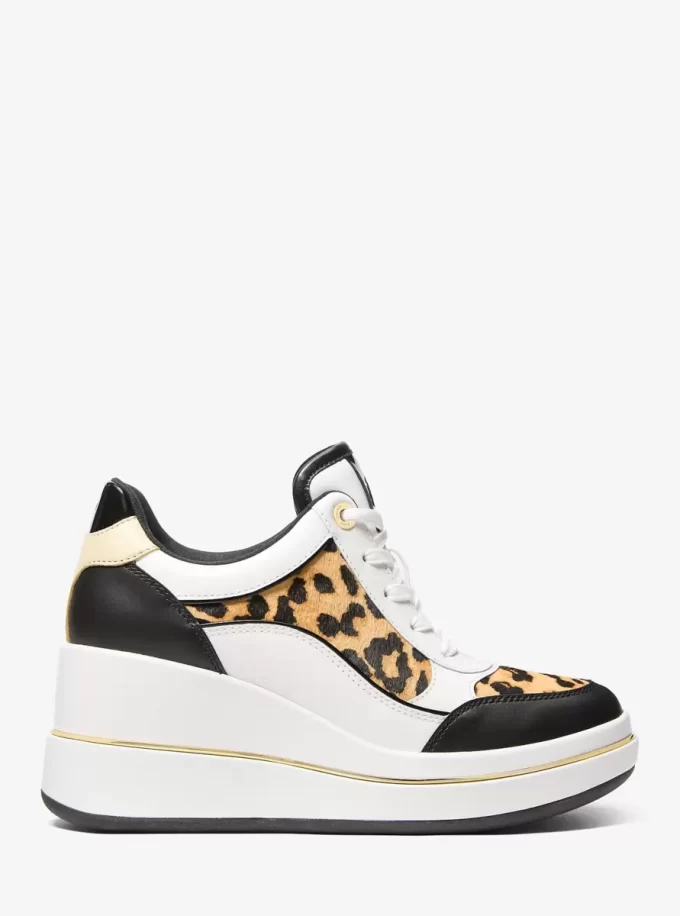 Buty sportowe Emmy ze skóry i cielęcej sierści z nadrukiem w panterkę