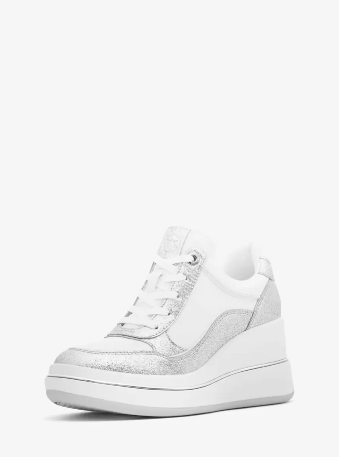 Buty sportowe na koturnie ze skóry Emmy z brokatem Buty sportowe na koturnie ze skóry Emmy z brokatem
