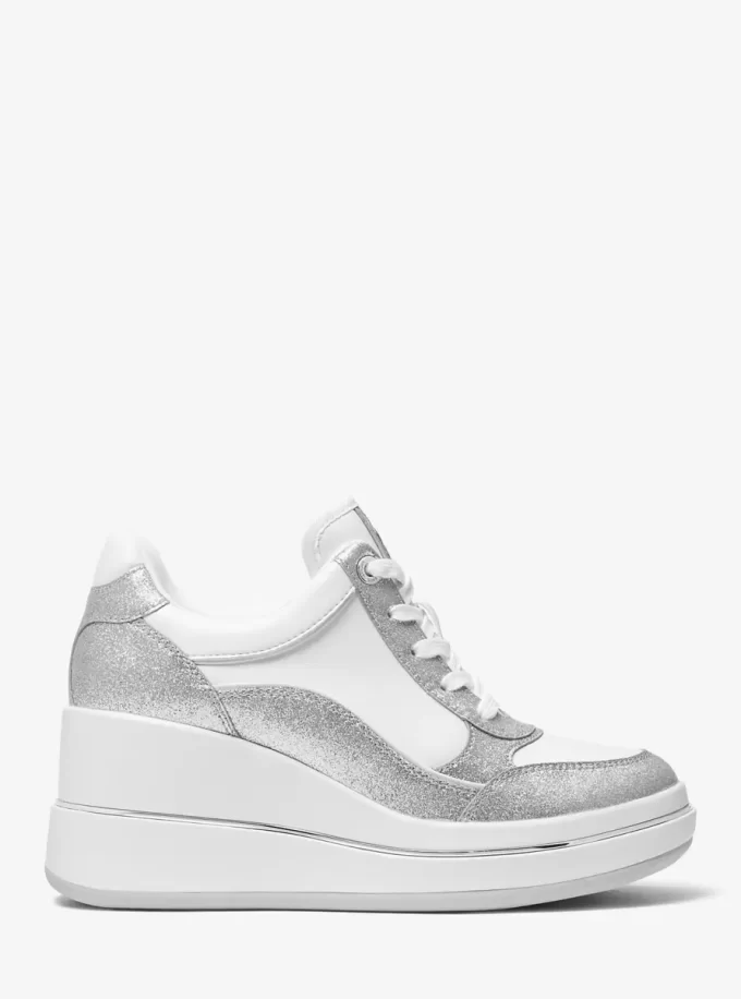 Buty sportowe na koturnie ze skóry Emmy z brokatem Buty sportowe na koturnie ze skóry Emmy z brokatem