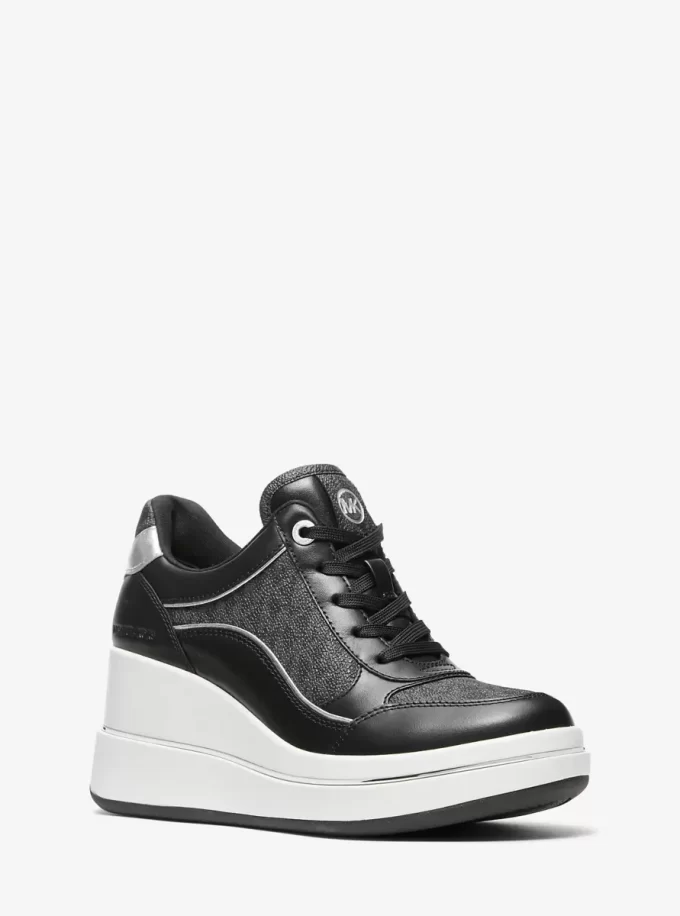 Buty sportowe na koturnie ze skóry z logo Emmy Buty sportowe na koturnie ze skóry z logo Emmy