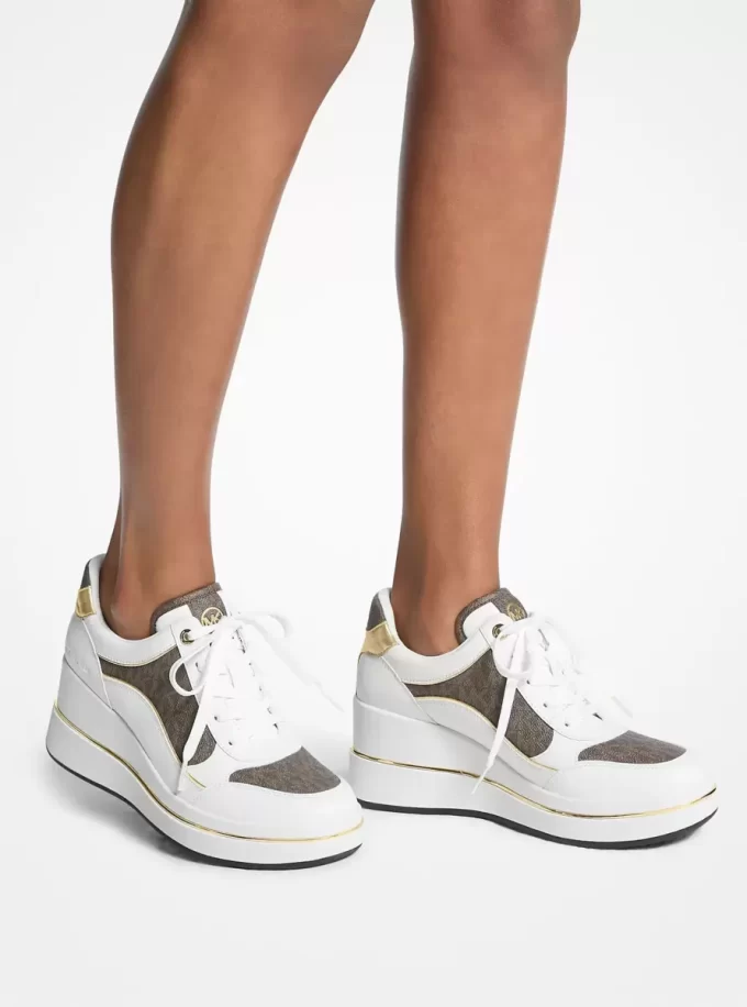 Buty sportowe na koturnie ze skóry z logo Emmy Buty sportowe na koturnie ze skóry z logo Emmy
