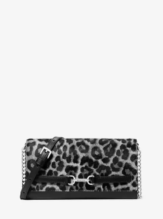 Duża torba typu crossbody Carson z nadrukiem w panterkę i sierścią cielęcą