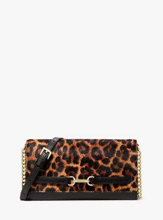 Duża torba typu crossbody Carson z nadrukiem w panterkę i sierścią cielęcą