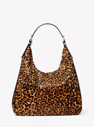 Duża torba typu hobo na ramię Nolita z nadrukiem w panterkę i sierścią cielęcą Duża torba typu hobo na ramię Nolita z nadrukiem w panterkę i sierścią cielęcą