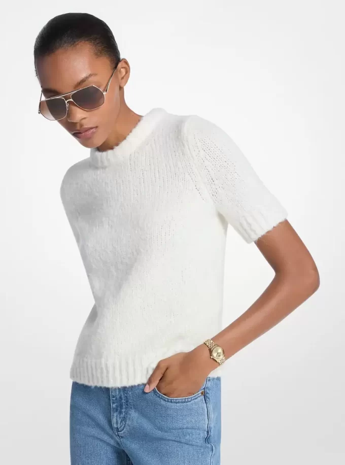 Dzianinowy sweter z krótkim rękawem Dzianinowy sweter z krótkim rękawem