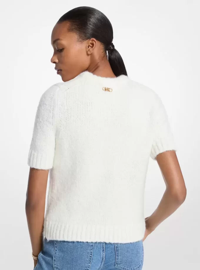Dzianinowy sweter z krótkim rękawem Dzianinowy sweter z krótkim rękawem