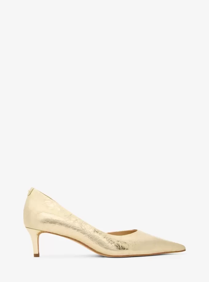 Elyse Crackled Metallic Leather Kitten Pump Elyse Crackled Metallic Leather Kitten Pump
