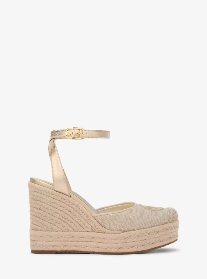 Espadryle na koturnie z płótna metalicznego Larissa Espadryle na koturnie z płótna metalicznego Larissa