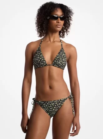 Góra bikini z elastycznego nylonu z nadrukiem kwiatowym