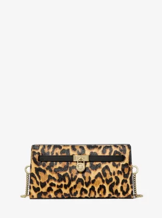 Hamilton Moderne, bardzo mała, rozkładana torebka typu crossbody z nadrukiem w panterkę, z sierści cielęcej
