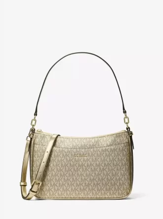 Jet Set Średniej wielkości metaliczna torba typu crossbody z logo Signature