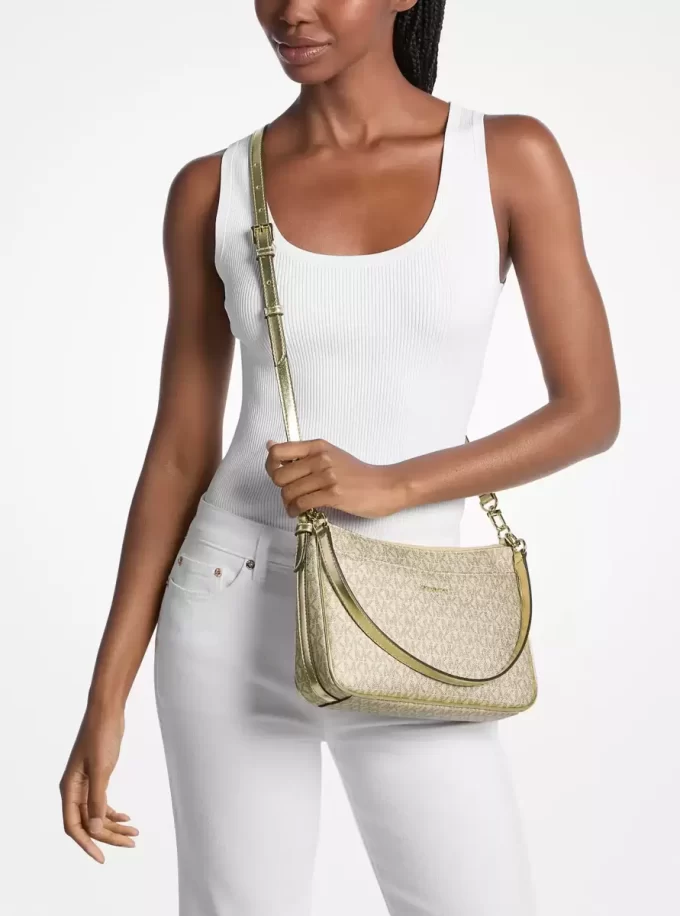 Jet Set Średniej wielkości metaliczna torba typu crossbody z logo Signature Jet Set Średniej wielkości metaliczna torba typu crossbody z logo Signature