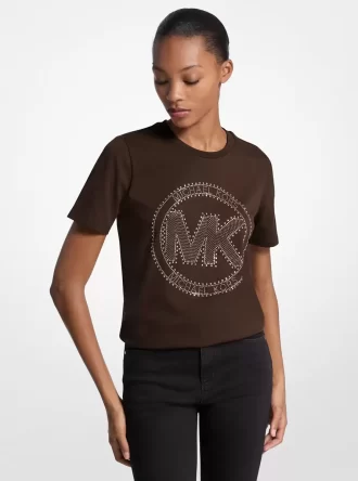 Koszulka z organicznej bawełny z ozdobnym logo i ćwiekami Koszulka z organicznej bawełny z ozdobnym logo i ćwiekami