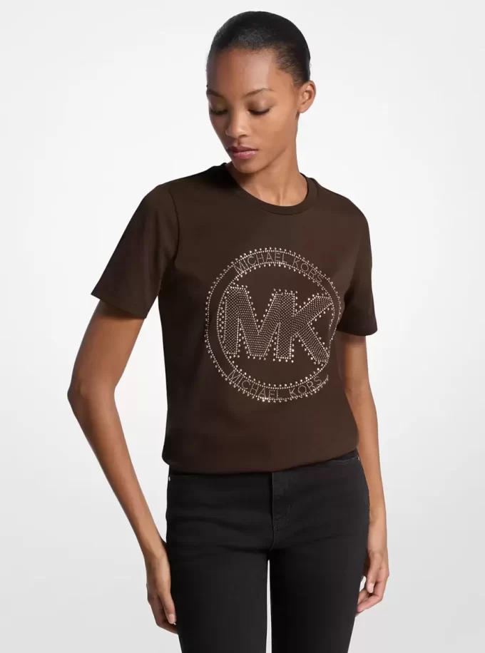 Koszulka z organicznej bawełny z ozdobnym logo i ćwiekami Koszulka z organicznej bawełny z ozdobnym logo i ćwiekami