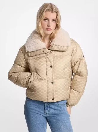 Kurtka puchowa z nadrukiem logo i sherpa Kurtka puchowa z nadrukiem logo i sherpa