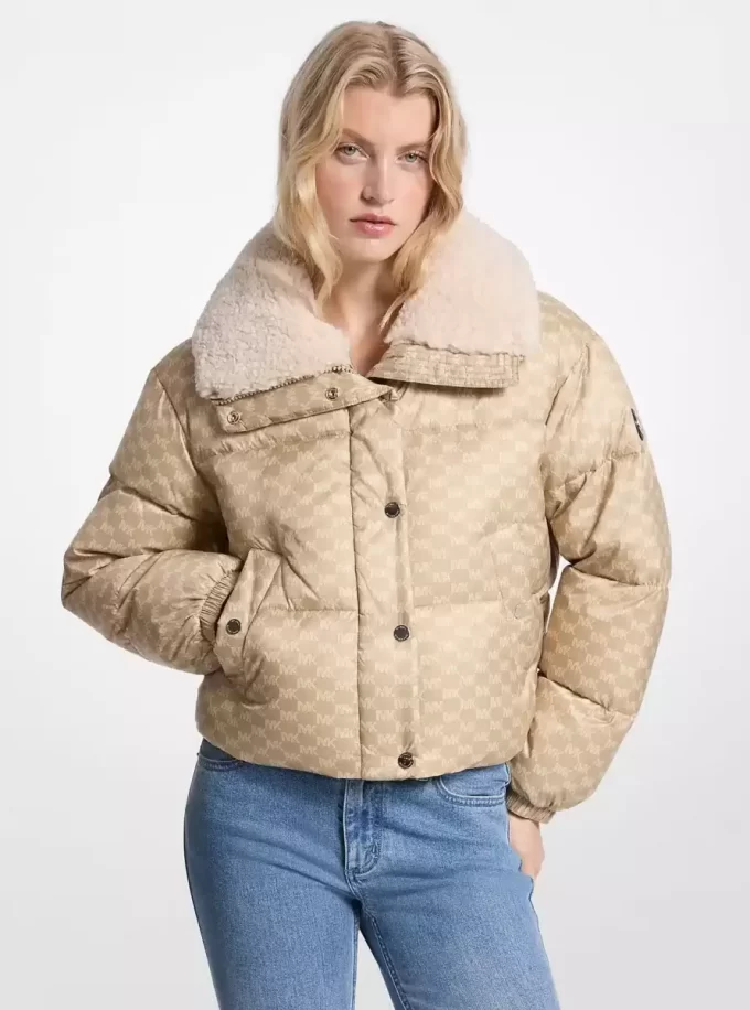 Kurtka puchowa z nadrukiem logo i sherpa Kurtka puchowa z nadrukiem logo i sherpa