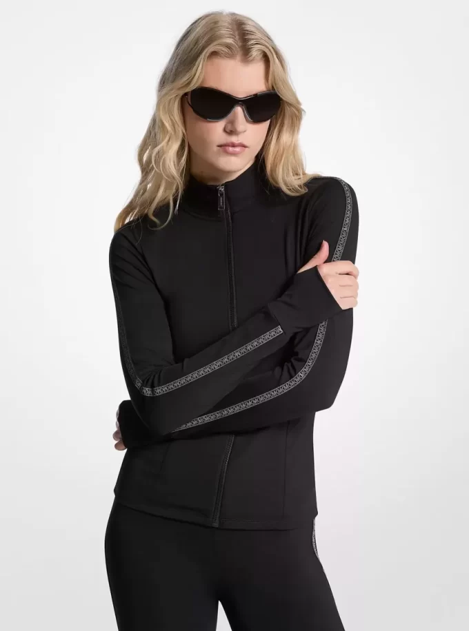 Kurtka z nylonu stretch z taśmą z logo Kurtka z nylonu stretch z taśmą z logo