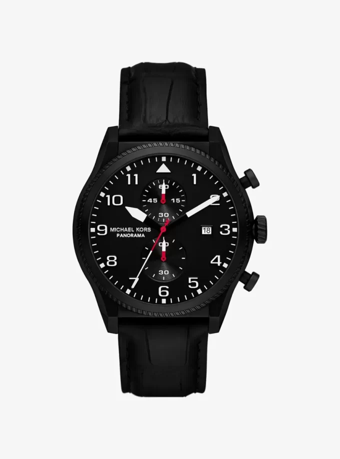 Oversized Panorama Watch w kolorze czarnym z tłoczoną skórą krokodyla