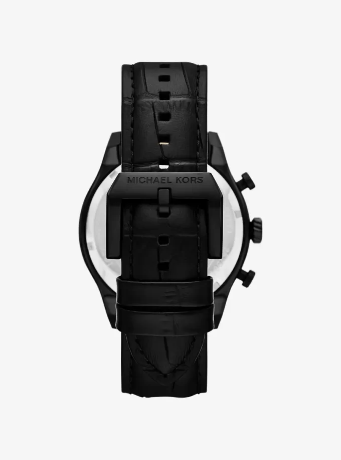 Oversized Panorama Watch w kolorze czarnym z tłoczoną skórą krokodyla