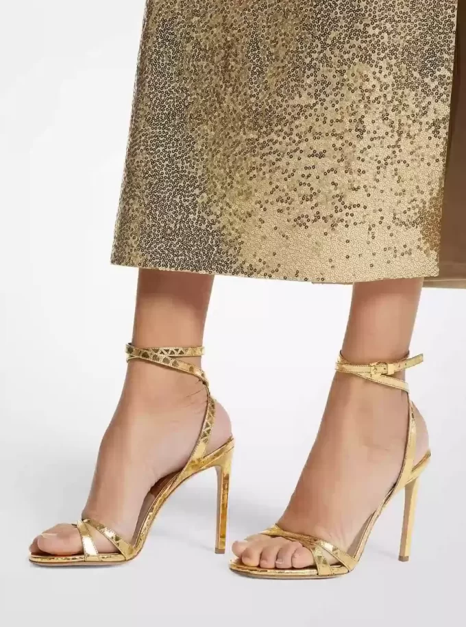 Sandały Chrissy Metallic Python Embossed Leather