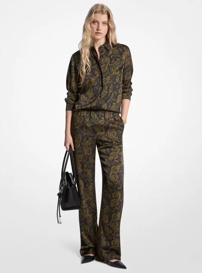 Spodnie piżamowe z satyny w stylu paisley Spodnie piżamowe z satyny w stylu paisley