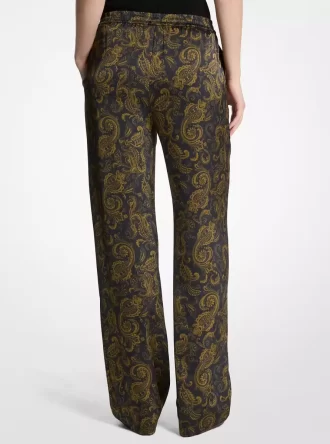 Spodnie piżamowe z satyny w stylu paisley