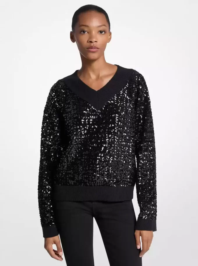 Sweter z mieszanki bawełny z cekinami Sweter z mieszanki bawełny z cekinami