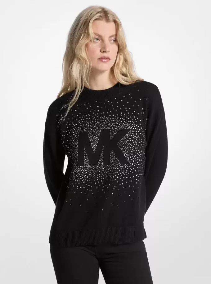 Sweter z mieszanki bawełny z ozdobnym logo Sweter z mieszanki bawełny z ozdobnym logo