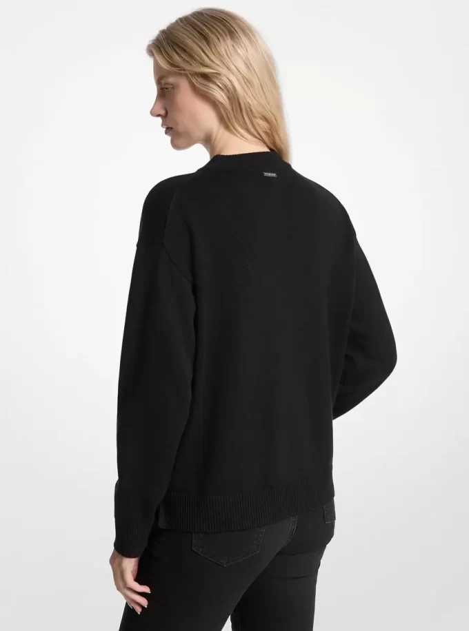 Sweter z mieszanki bawełny z ozdobnym logo Sweter z mieszanki bawełny z ozdobnym logo