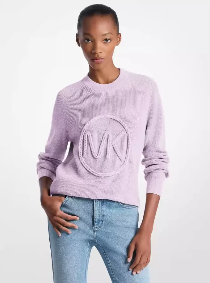 Sweter z mieszanki bawełny z plecionym logo Sweter z mieszanki bawełny z plecionym logo