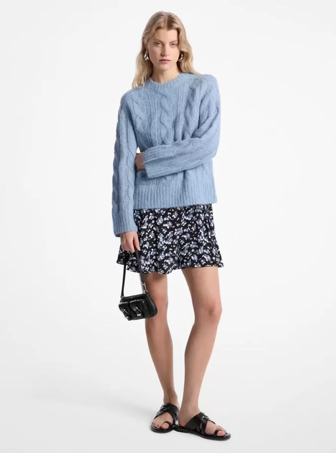 Sweter z mieszanki nylonu i alpaki o splocie kablowym Sweter z mieszanki nylonu i alpaki o splocie kablowym