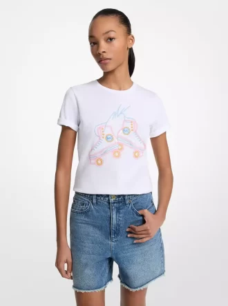 T-shirt z bawełny z cekinami i grafiką